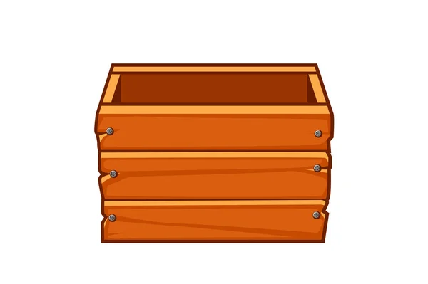 用于平面设计的空木箱 用于Ui游戏的褐色存储容器的向量说明 — 图库矢量图片