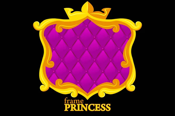 Moldura de ouro princesa com estofos geométricos, avatares quadrados de desenhos animados para design gráfico. —  Vetores de Stock