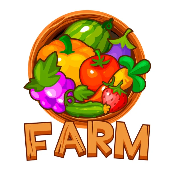 Ferme Logo Bois Avec Baies Légumes Pour Assurance Chômage Bannière — Image vectorielle