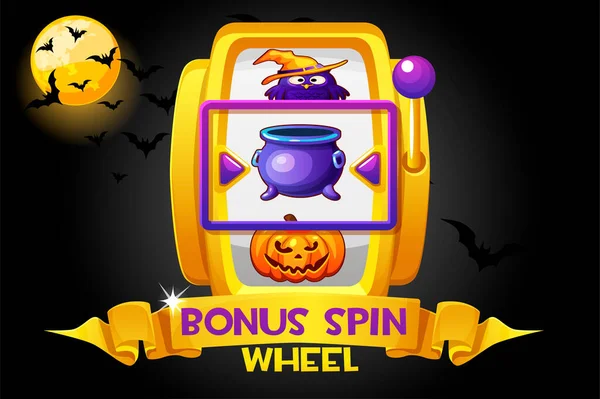 Bonus Spin halloween zlaté kolo na pozadí noci pro hry. — Stockový vektor