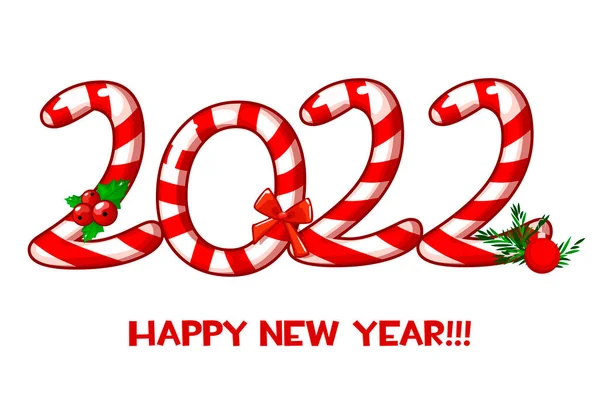 Вітальна картка або плакат Happy New Year 2022 з цукерками. — стоковий вектор