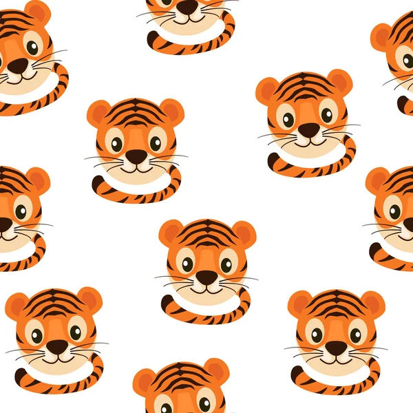 Modello senza soluzione di continuità con viso di tigre carino per carta da parati. — Vettoriale Stock