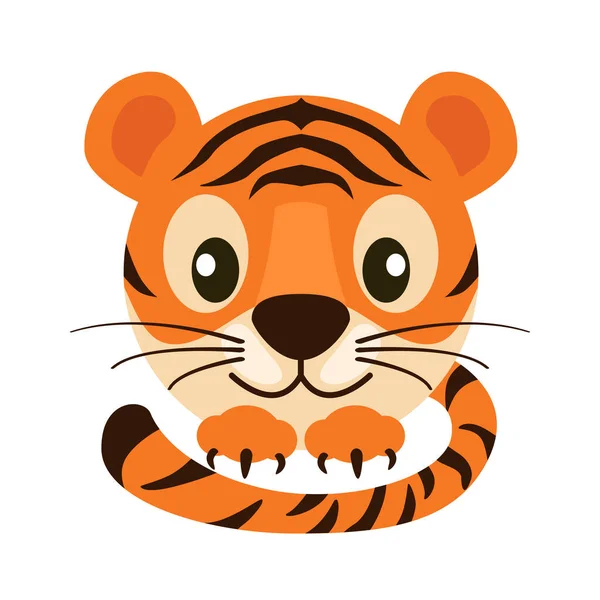 Carte postale tigre visage dessin animé pour la conception graphique. — Image vectorielle