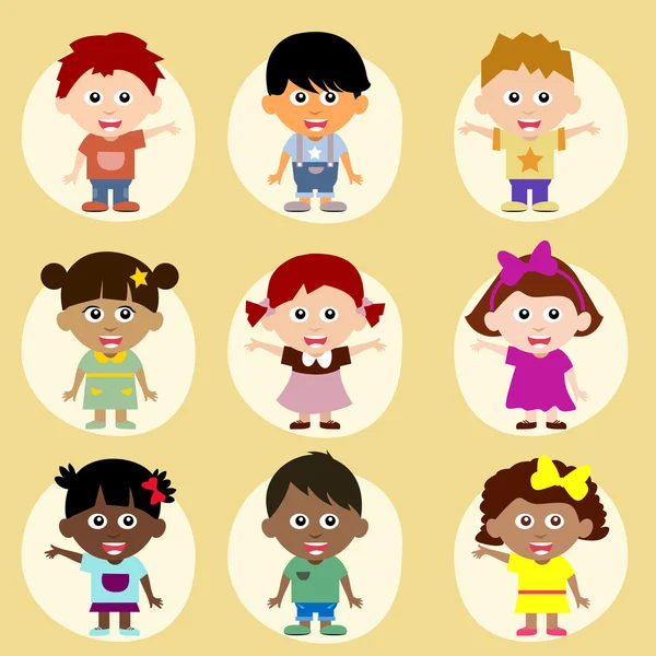 Dessin animé drôles enfants heureux — Image vectorielle