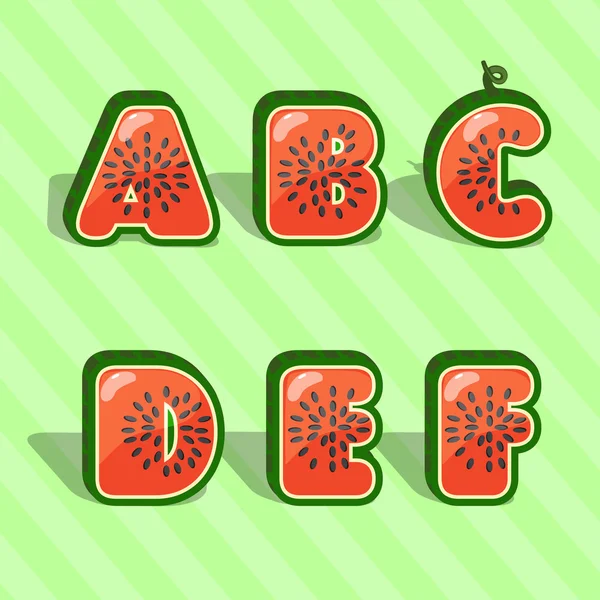 Alfabet porsi semangka ABCDEF - Stok Vektor