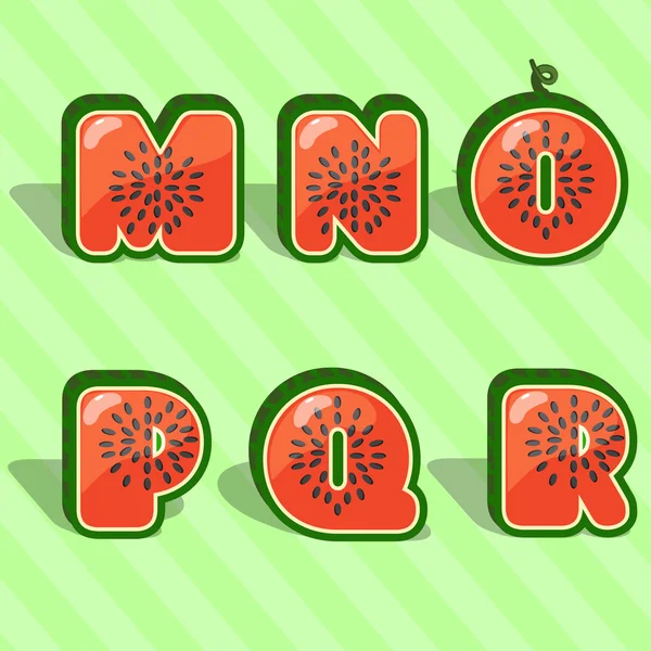Alphabet de portion de pastèque MNOPQR — Image vectorielle