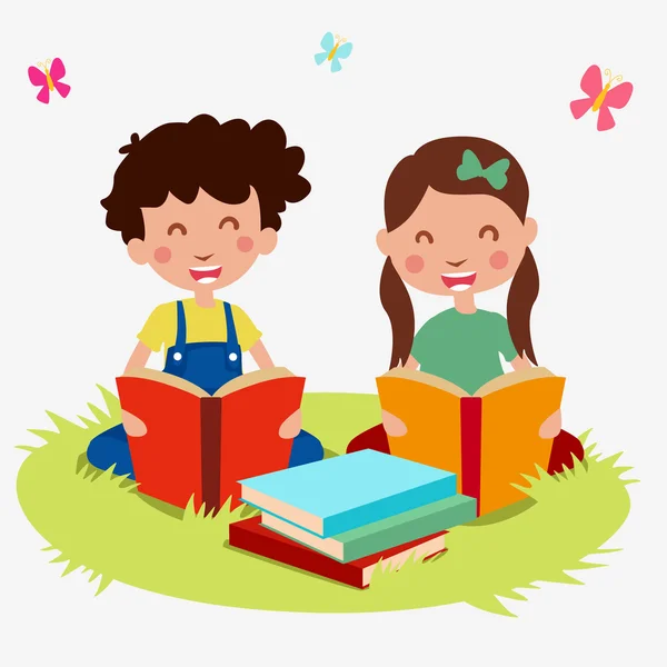 Set Kinder Cartoon lesen Buch — Stockvektor