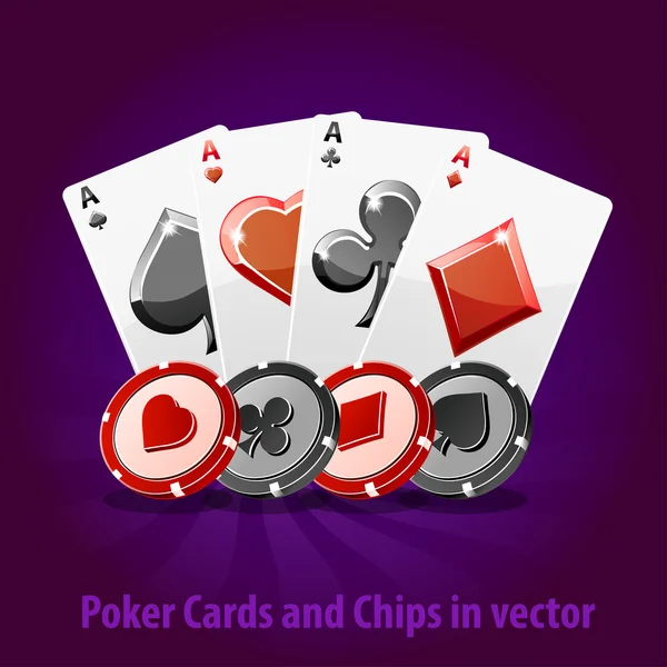 Poker karty a čipy v vektoru. — Stockový vektor