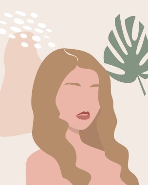 Çiçekli kadın modern kadın resimleri. Çiçekli kadınlar birlikte. Bir kızın asgari portresi. Vektör illüstrasyonu