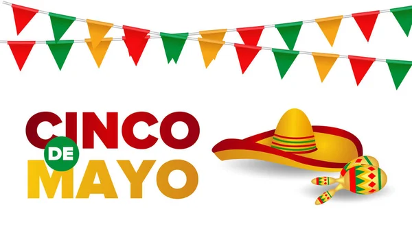 Tarjeta Felicitación Vectorial Cinco Mayo Con Cráneo Sombrero Mexicano Tradicional — Vector de stock