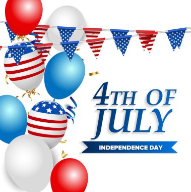 ABD 'nin Bağımsızlık Günü afişi Amerikan bayrak balonları dekoru şeklinde. 4 Temmuz kutlama poster şablonu. Vektör