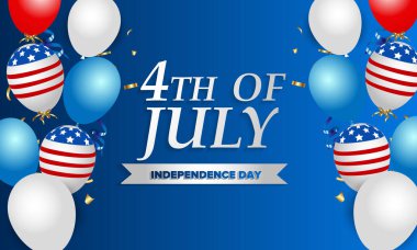 ABD 'nin Bağımsızlık Günü afişi Amerikan bayrak balonları dekoru şeklinde. 4 Temmuz kutlama poster şablonu. Vektör