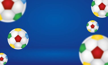 Mavi spor arka plan, parlak desenler ve futbol topu, vektör