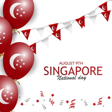 Singapur Ulusal Günü. Singapur bayrağı. 9 Ağustos 'ta Singapur Ulusal Günü konsepti. Vektör