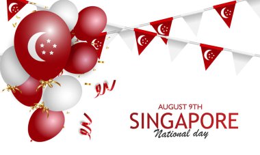 Singapur Ulusal Günü. Singapur bayrağı. 9 Ağustos 'ta Singapur Ulusal Günü konsepti. Vektör