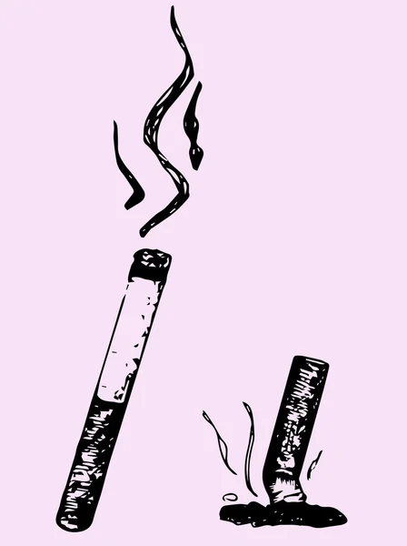 Lit cigarette and extinguished cigarette — Stock Vector