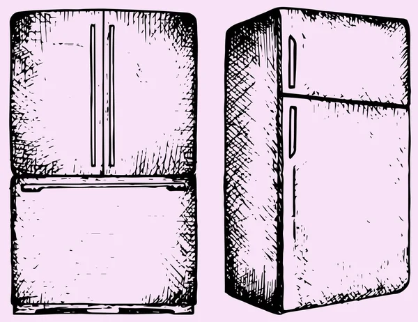 Frigorifero, frigorifero, set, disegnato a mano — Vettoriale Stock