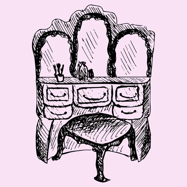 Schminktisch mit Spiegel und Stuhl — Stockvektor
