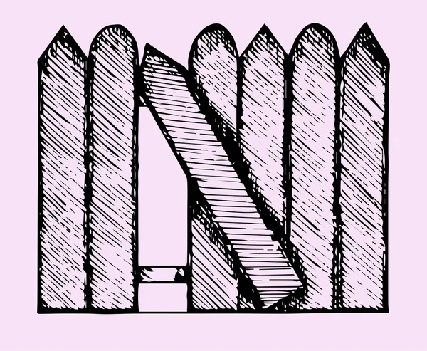 Сломанный забор, стиль каракули — стоковый вектор