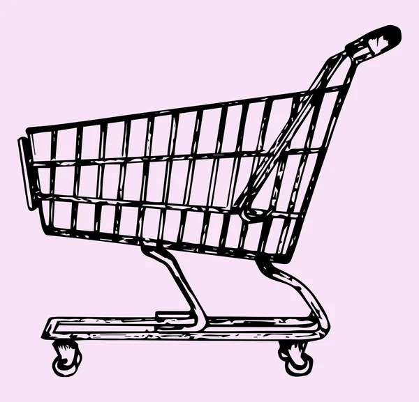 Carrito de compras de supermercado, estilo doodle — Vector de stock