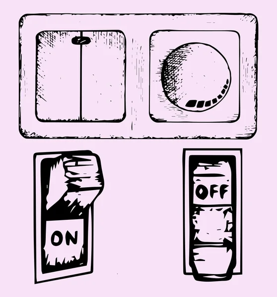 Interruptor de luz, conjunto, estilo doodle —  Vetores de Stock