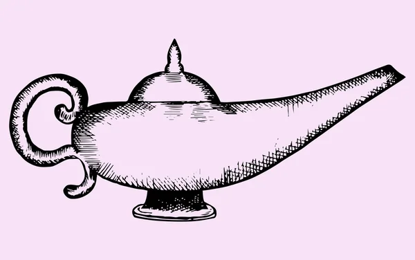 Lâmpada mágica Aladdin, estilo doodle — Vetor de Stock