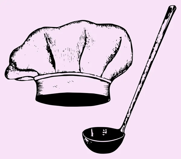 Шеф-кухарський капелюх і суп соломинка — стоковий вектор