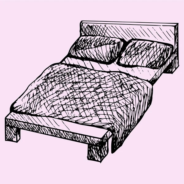 Кровать, подушки и одеяла — стоковый вектор