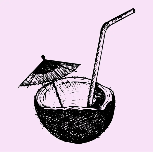Cocktail di cocco, stile doodle — Vettoriale Stock