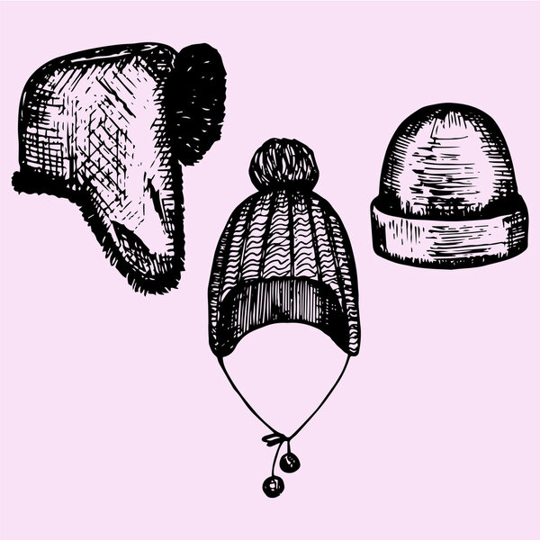 set of winter hats, headwear