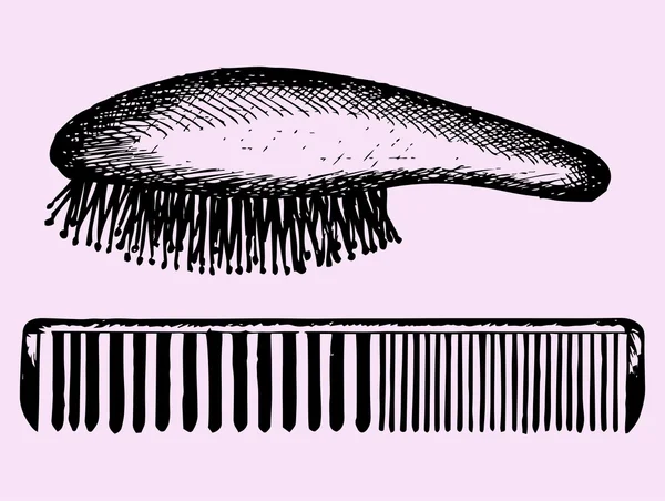 毛の櫛、ブラシの毛の櫛 — ストックベクタ