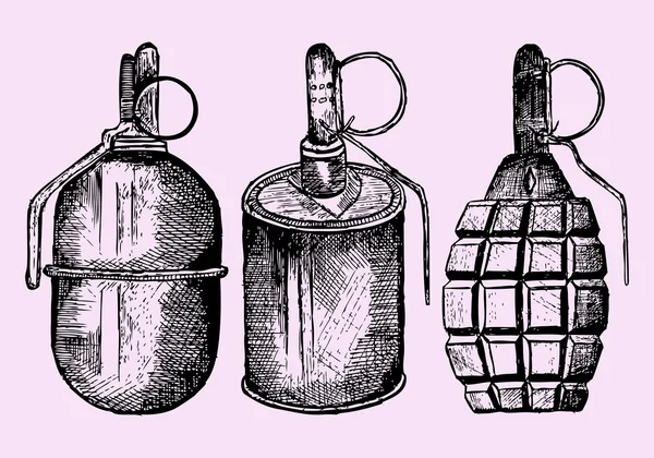 组的手榴弹，手绘 — 图库矢量图片