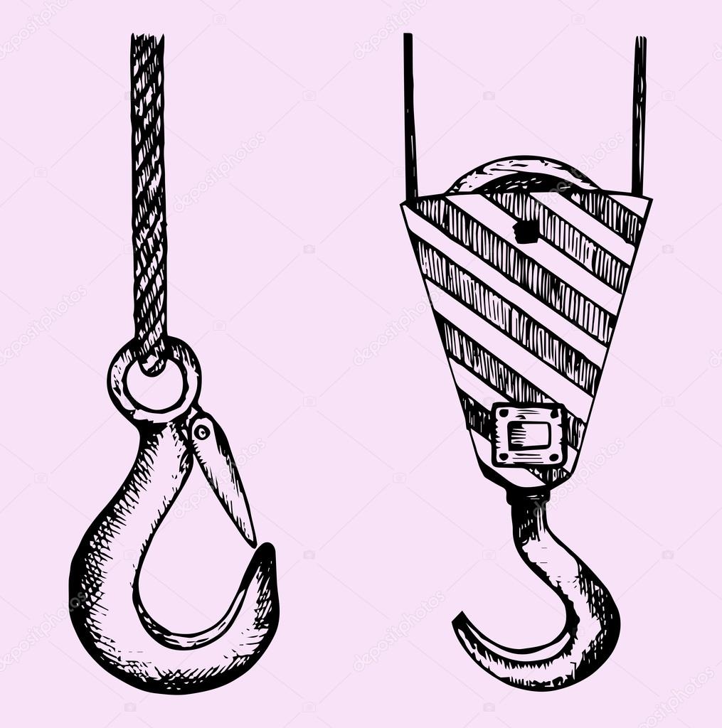 set of the crane hook with cable roller