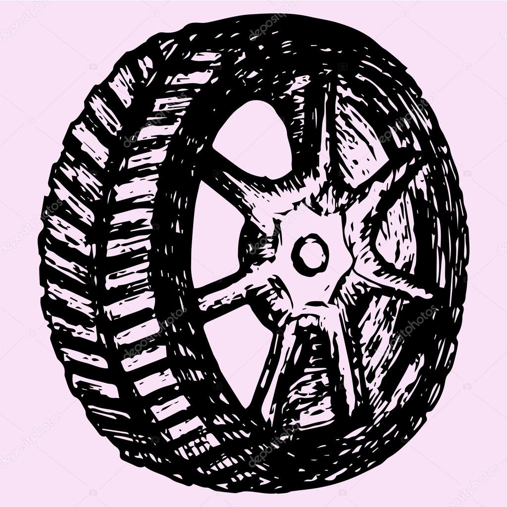 Car wheel, tire, doodle style