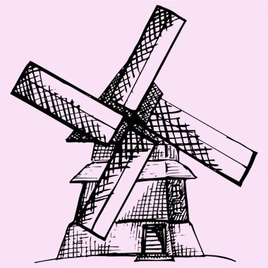 Yel değirmeni, stil doodle, vektör