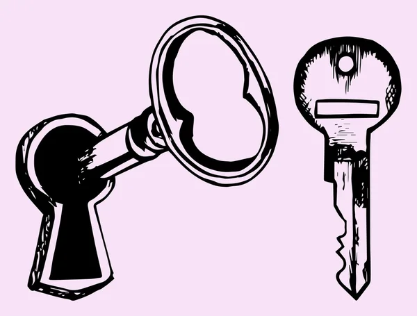 Nyckeln i nyckelhålet, doodle stil — Stock vektor