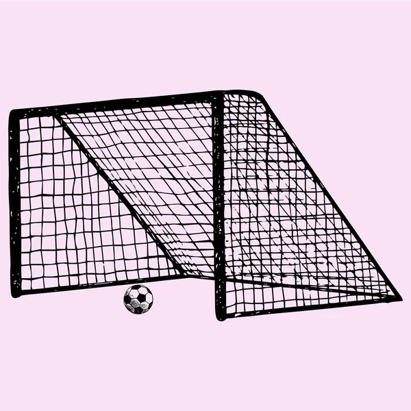 Puerta de fútbol, pelota de fútbol en la puerta — Vector de stock