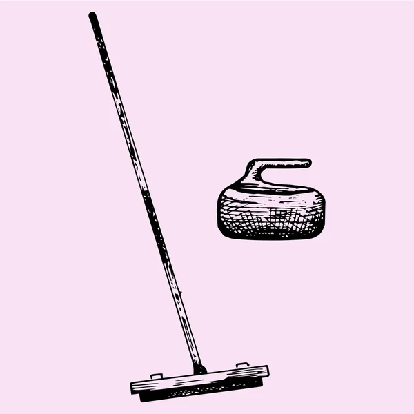 Balai de curling et pierre — Image vectorielle