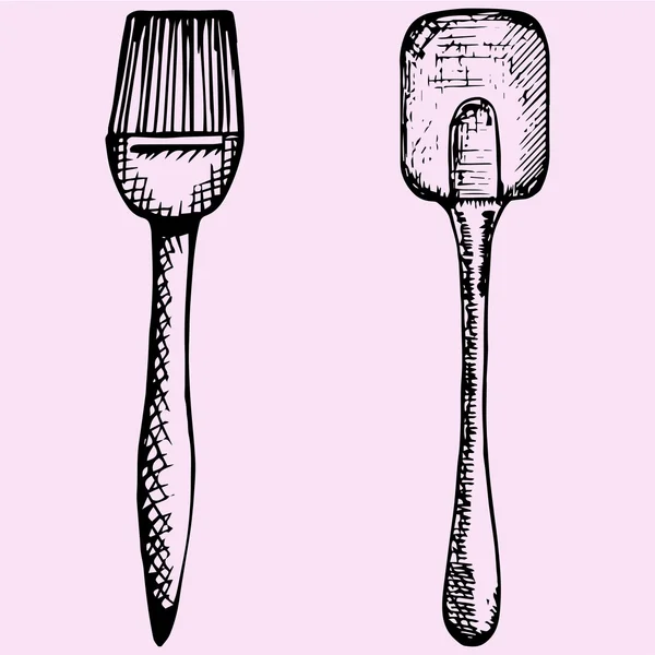 Cepillo de silicona para hornear y cocinar y espátula — Archivo Imágenes Vectoriales