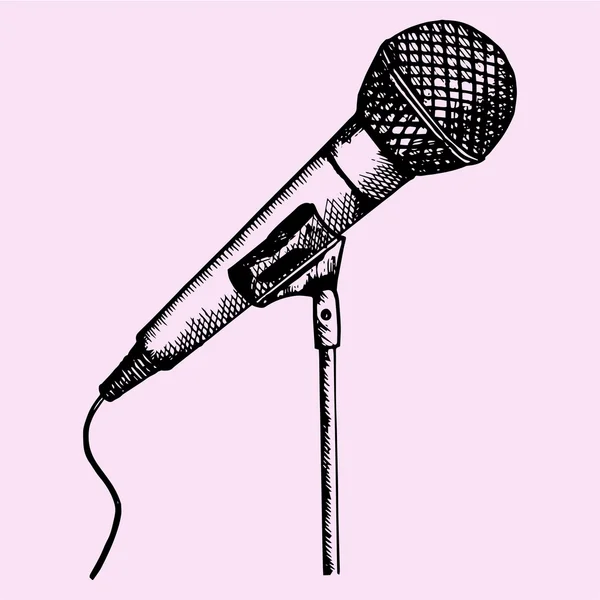 Microphone sur un support, style doodle — Image vectorielle