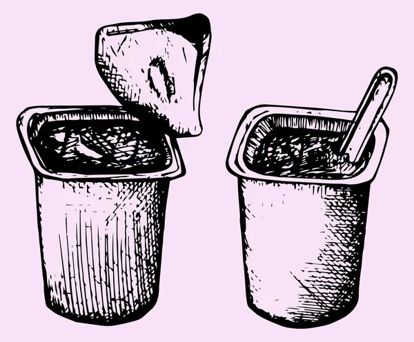 Joghurtbecher mit Löffel — Stockvektor