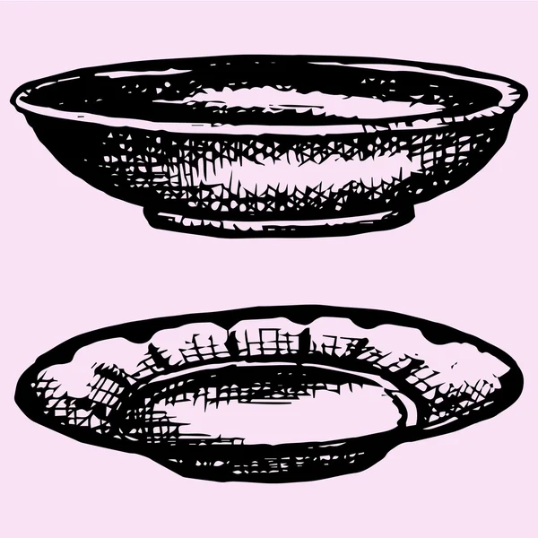 空碗和盘子设置 — 图库矢量图片