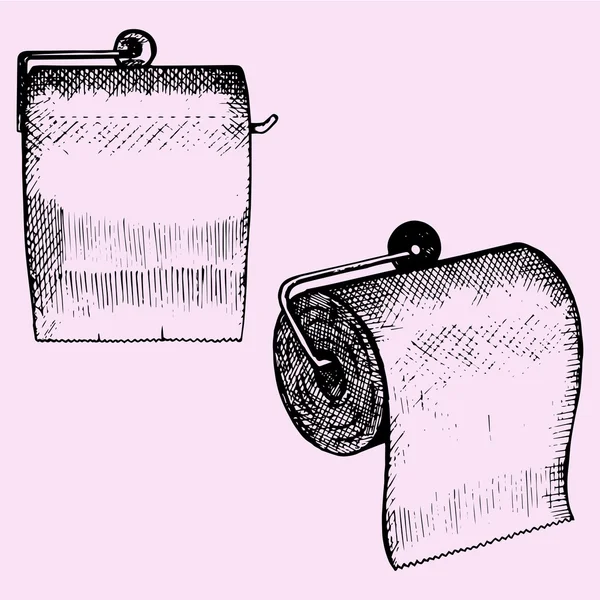 Toilet paper on holder, set, hand drawn — Stock Vector