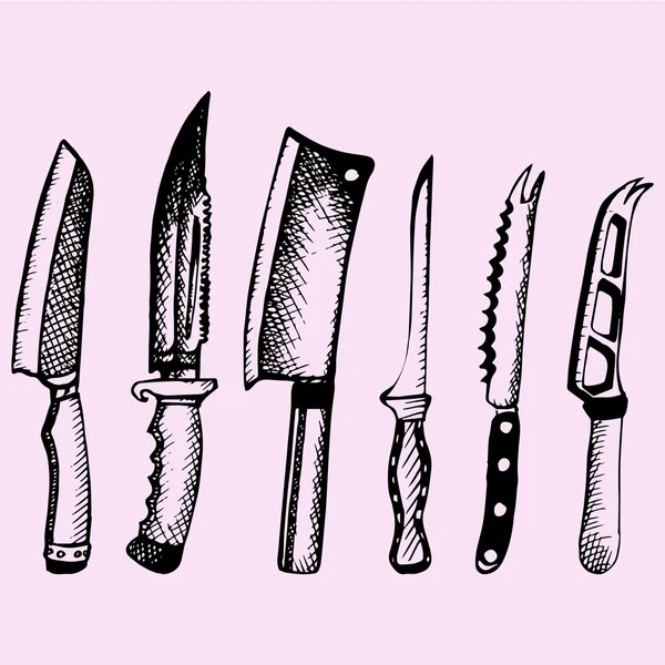 Ensemble des différents couteaux de cuisine — Image vectorielle