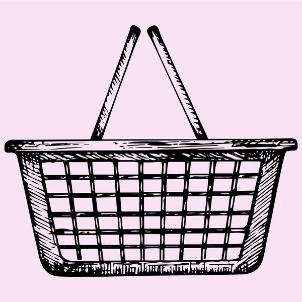 Plástico cesta de compras, estilo doodle — Vetor de Stock