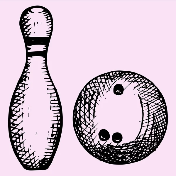 Bowlingklot och pin, doodle stil — Stock vektor