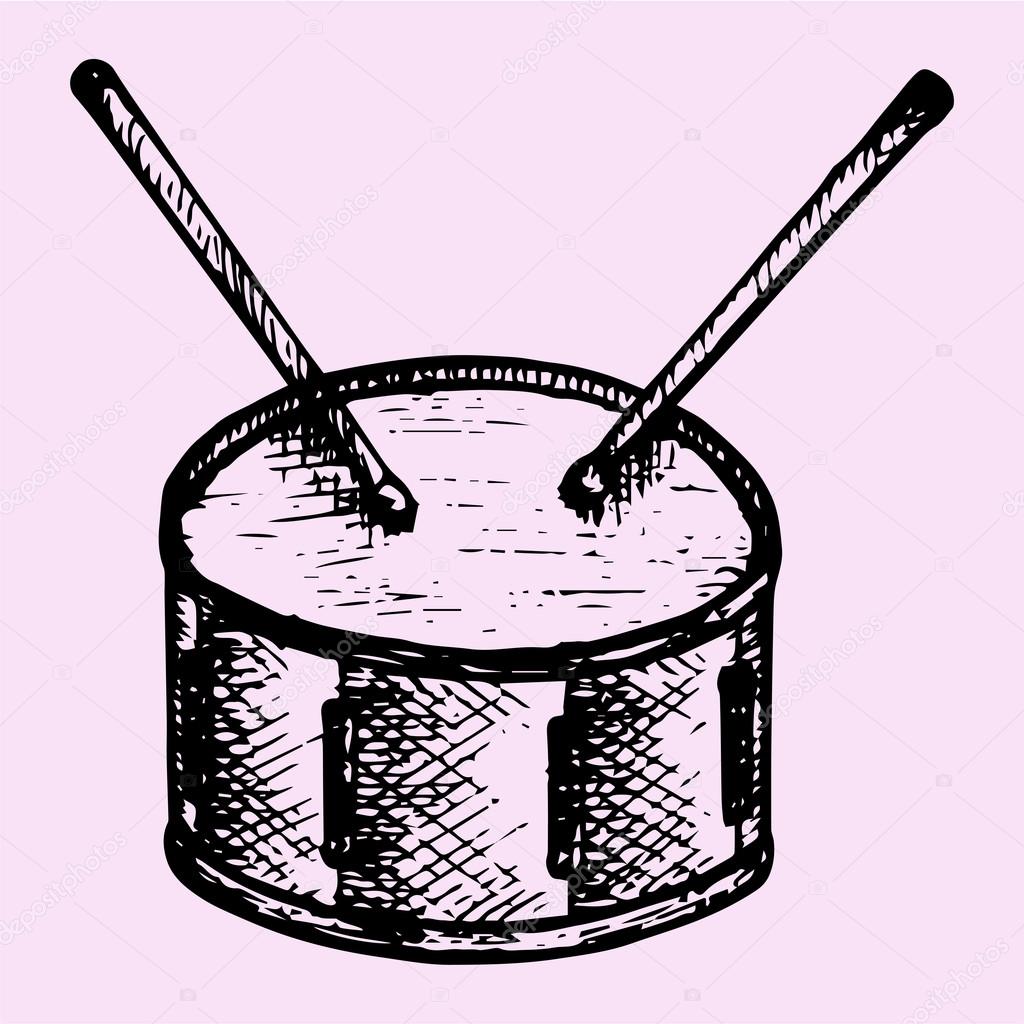 drum and drum sticks, doodle style