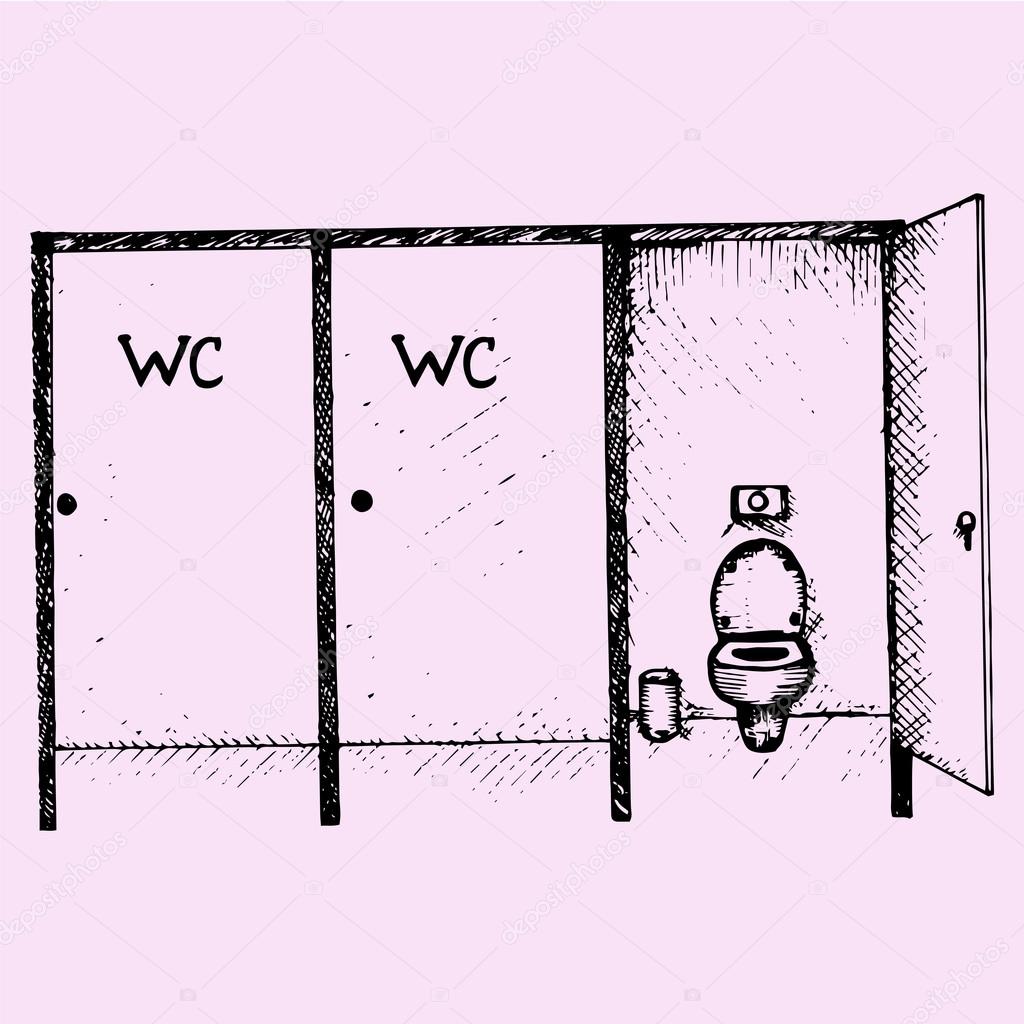 public toilet cubicle, hand drawn