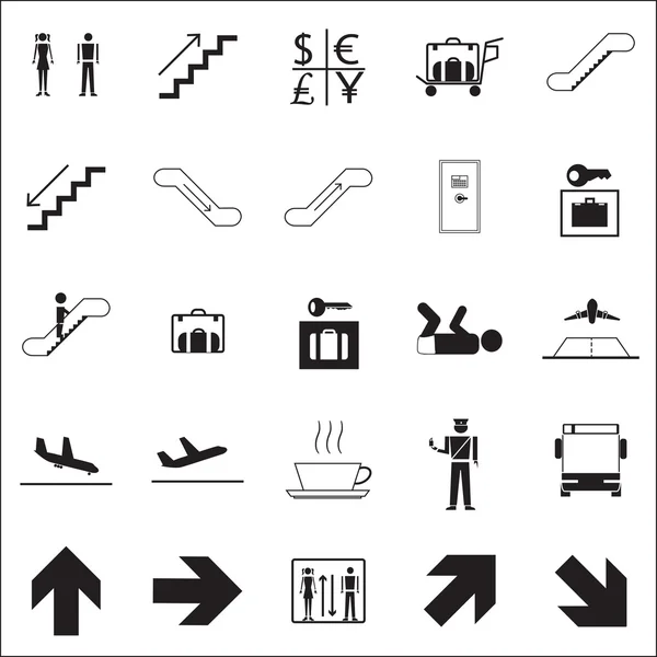 Iconos de aeropuerto conjunto — Vector de stock