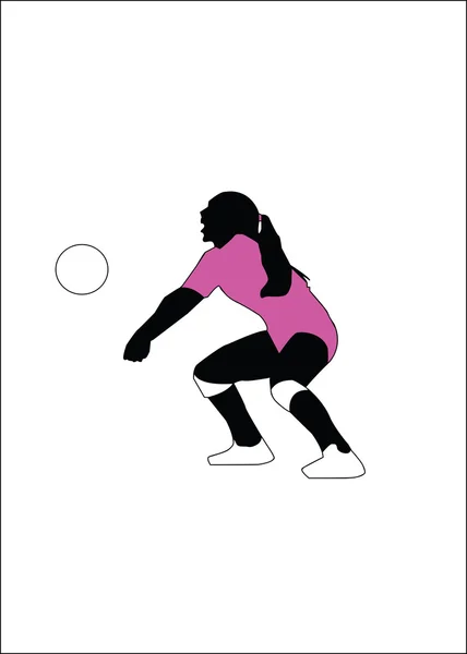 Mädchensilhouette beim Volleyball — Stockvektor